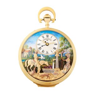 Swiss gold-plated musical watch with erotic automaton Circa 1980