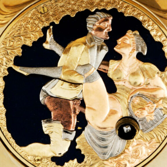 Swiss gold-plated musical watch with erotic automaton Circa 1980 Swiss gold-plated musical watch with erotic automaton Circa 1980