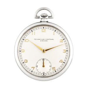 Swiss stainless steel watch with chromed short chain Circa 1940