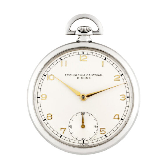 Swiss stainless steel watch with chromed short chain Circa 1940