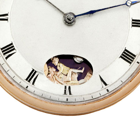 French gold repeater with concealed erotic automaton Circa 1825 French gold repeater with concealed erotic automaton Circa 1825