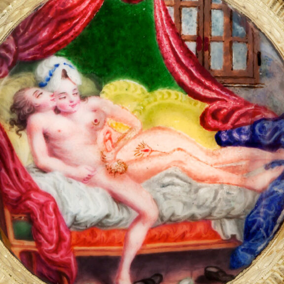 French gold watch with enamel concealed erotic scene Circa 1750 French gold watch with enamel concealed erotic scene Circa 1750
