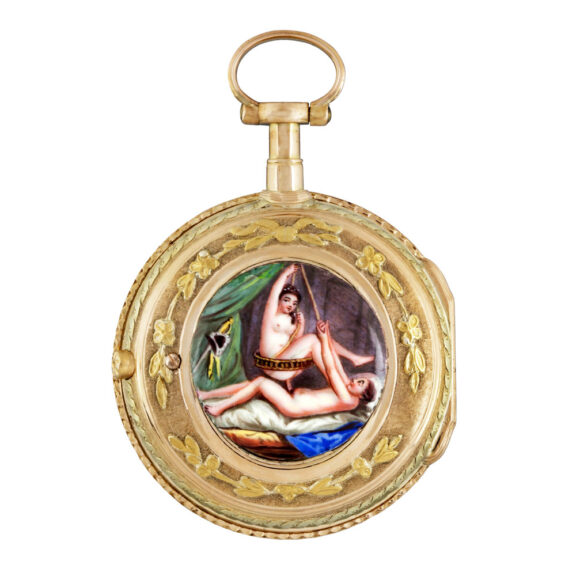 French 18K gold verge with an enamel erotic scene Circa 1780