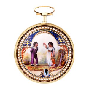 Swiss 18k gold, enamel and pearl-set pocket watch Circa 1790
