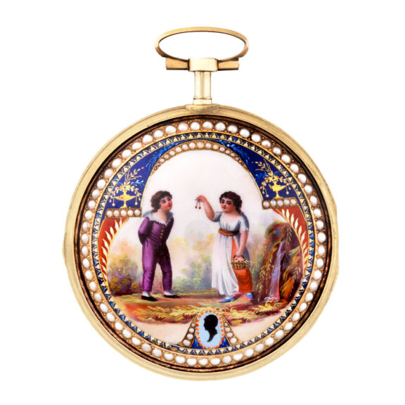 Swiss 18k gold, enamel and pearl-set pocket watch Circa 1790