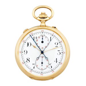 Swiss gold split-seconds chronograph pocket watch Circa 1915