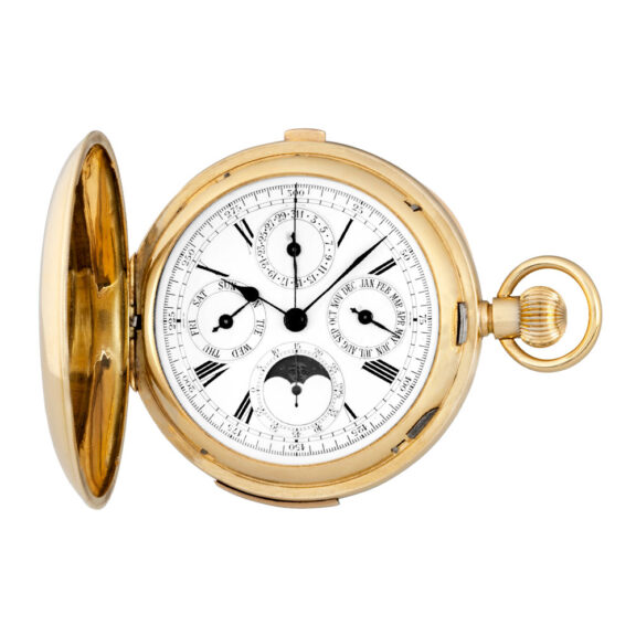 Swiss gold hunting cased minute repeating pocket watch Circa 1908