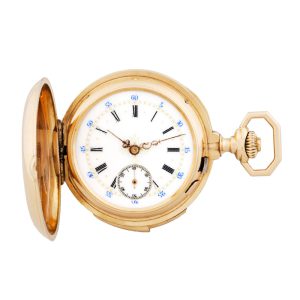Small Swiss 18k gold repeating hunting cased pocket watch Circa 1890
