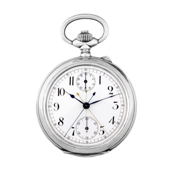 Unique Swiss silver watch with a three hand chronograph Circa 1890