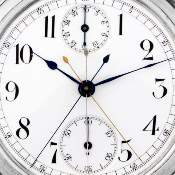 Unique Swiss silver watch with a three-hand chronograph Circa 1890 Unique Swiss silver watch with a three-hand chronograph Circa 1890