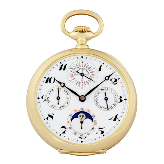 Swiss 18 Carat gold pocket watch with five complications Circa 1900 Swiss 18 Carat gold pocket watch with five complications Circa 1900