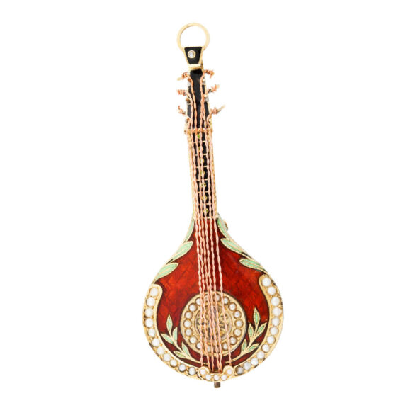 French gold, enamel and pearls mandolin-form watch Circa 1810