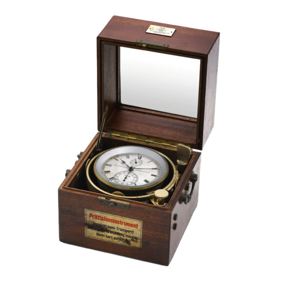 German brass two-day marine chronometer in mahogany box Circa 1960
