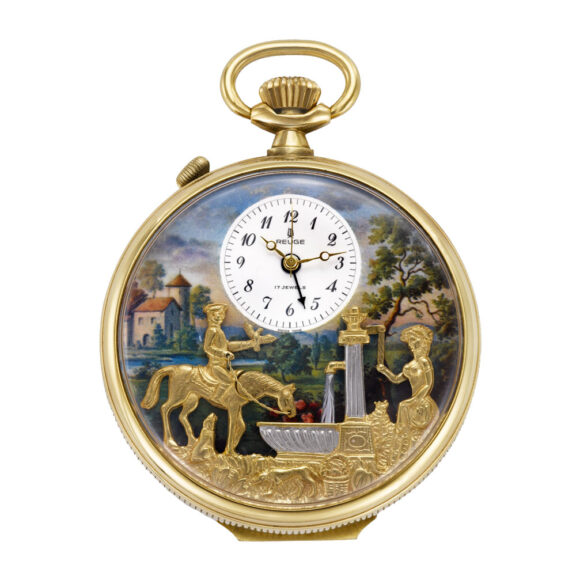 Swiss 18 carat gold musical automaton lever watch Circa 1980