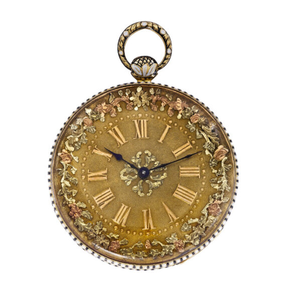 Swiss 18K gold and enamel lady's pendant watch Circa 1835 Swiss 18K gold and enamel lady's pendant watch Circa 1835