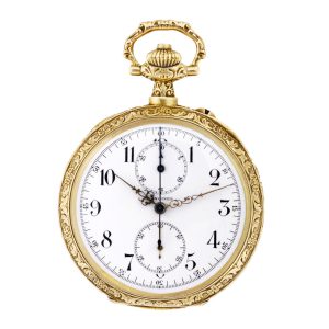 Swiss gold open faced with chronograph and register Circa 1905