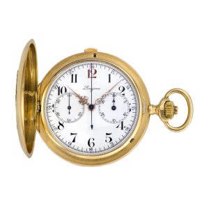 Swiss gold hunter with chronograph and register Circa 1915