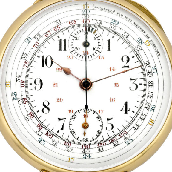 Swiss gold chronograph with tachometer and telemeter Circa 1910 Swiss gold chronograph with tachometer and telemeter Circa 1910