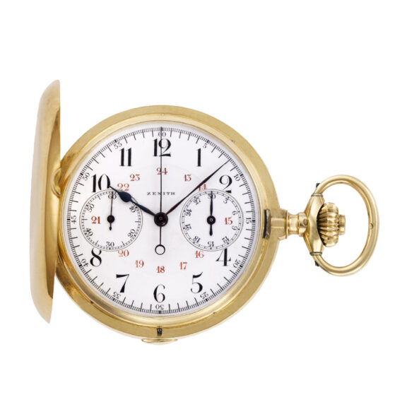 Swiss 18k gold hunting cased chronograph watch Circa 1915
