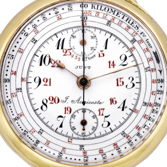 Swiss gold chronograph with tachometer and telemeter Circa 1910 Swiss gold chronograph with tachometer and telemeter Circa 1910