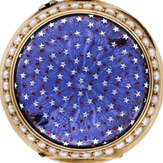 Swiss gold and purple enamel watch set with pearls Circa 1870