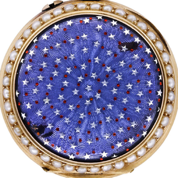 Swiss gold and purple enamel watch set with pearls Circa 1870 Swiss gold and purple enamel watch set with pearls Circa 1870
