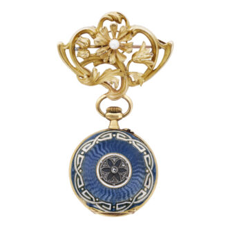 Swiss gold, enamel and diamond brooch watch Circa 1910