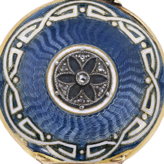 Swiss gold, enamel and diamond brooch watch Circa 1910 Swiss gold, enamel and diamond brooch watch Circa 1910