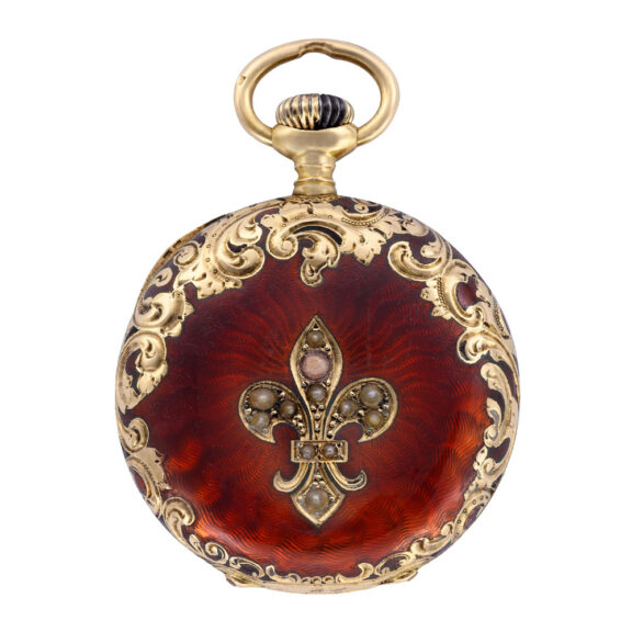 Swiss 14K gold, enamel and diamond-set lady's watch Circa 1895