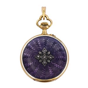 Swiss gold, enamel lady's pendant watch with diamonds Circa 1910