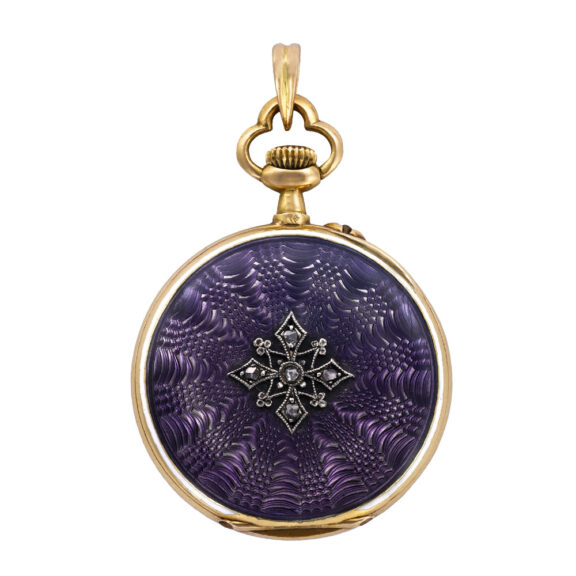 Swiss gold, enamel lady's pendant watch with diamonds Circa 1910