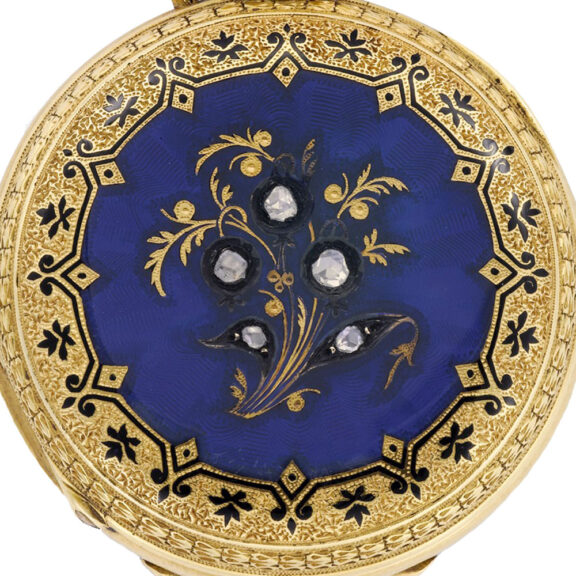 Swis gold and enamel half-hunter pendant watch Circa 1900 Swis gold and enamel half-hunter pendant watch Circa 1900