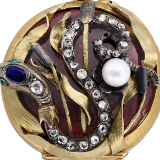 Swiss gold and enamel watch with diamond and pearl snake Circa 1900