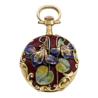 Swiss 18k gold pendant watch with enamel floral decoration Circa 1910