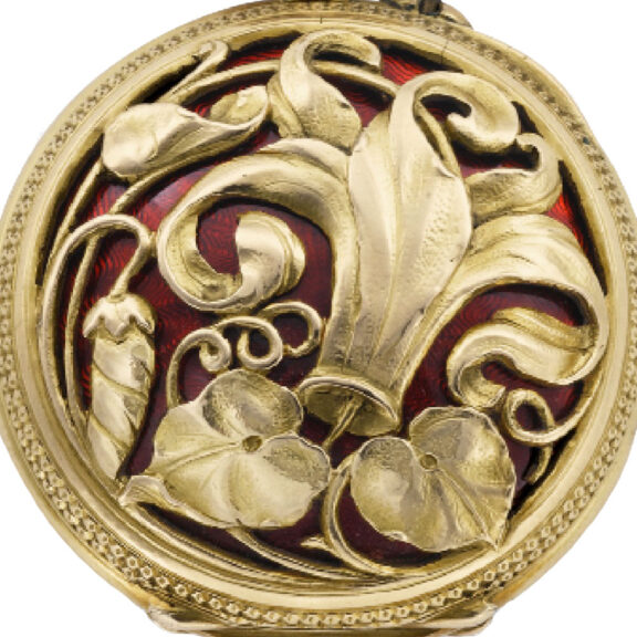 Swiss gold and enamel Louis XV-style pendant watch Circa 1900 Swiss gold and enamel Louis XV-style pendant watch Circa 1900