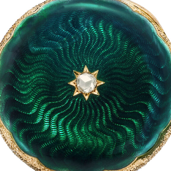 Swiss 18k gold, green enamel and diamond lady's watch Circa 1896 Swiss 18k gold, green enamel and diamond lady's watch Circa 1896