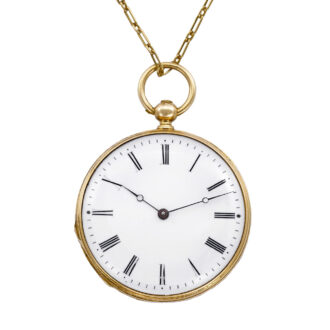 Swiss gold, black enamel watch with matching chain Circa 1870