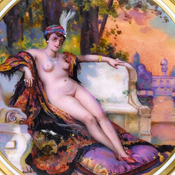 Swiss 18k gold dress watch with enamel erotic portrait Circa 1925 Swiss 18k gold dress watch with enamel erotic portrait Circa 1925