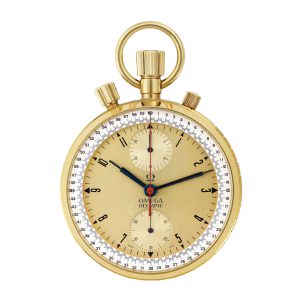 Swiss 18k yellow gold Olympic Omega pocket watch Circa 1966