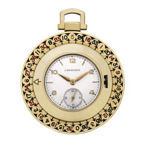 Unusual Swiss 14k gold watch with spinning roulette wheel Circa 1950
