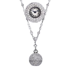 Fine French platinum and diamond-set pendant ball watch Circa 1910