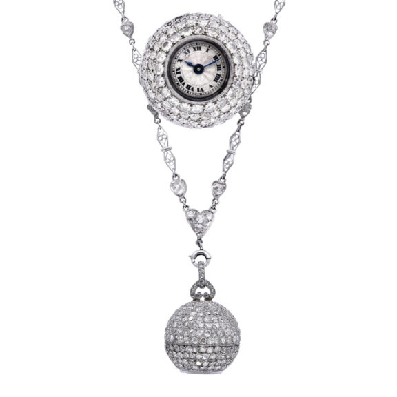 Fine French platinum and diamond-set pendant ball watch Circa 1910