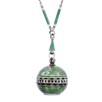 Swiss sterling silver and green enamel ball form pendant watch Circa 1930