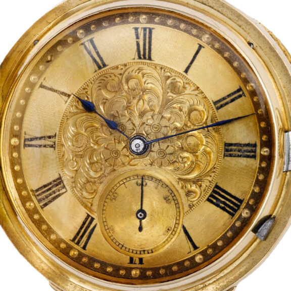 Swiss gold half-hunting cased keyless pocket watch Circa 1890 Swiss gold half-hunting cased keyless pocket watch Circa 1890