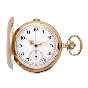 Swiss 14K pink gold minute repeater with chronograph Circa 1915