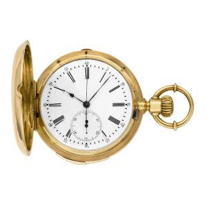 Swiss 18k gold quarter repeating hunting cased pocket watch Circa 1880