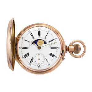 Swiss 18K pink gold double-dialled keyless pocket watch Circa 1890