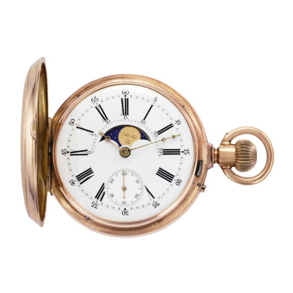 Swiss 18K pink gold double-dialled keyless pocket watch Circa 1890