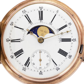 Swiss 18K pink gold double-dialled keyless pocket watch Circa 1890