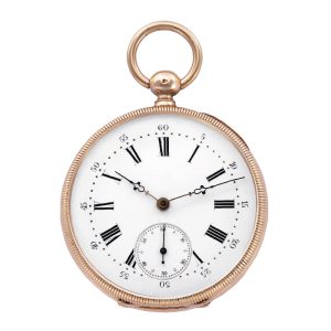 Swiss 18 carat pink gold keyless wind pocket watch Circa 1870
